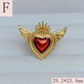 Macro shot of gold-plated red enamel heart wings ring showing dimensions 29.2x23.4mm - Radiant Winged Sacred Heart Style (F)
