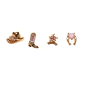 Golden western cowboy earring set featuring hat, boot, sheriff star and horseshoe studs - 4Pcs Set / Rose Gold