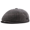 Dark grey plaid tweed newsboy cap for men featuring premium red and blue checkered patterns - Adjustable / Dark Gray