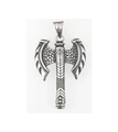 Vintage stainless steel double-headed Viking axe pendant with antique scale texture - C0306 Double-Sided Axe Pendant - No Chain