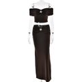 Women's brown strapless tube top and maxi skirt set with golden starfish decor - S / Coffee