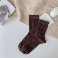 Deep brown cable knit crew socks in warm autumn tones for winter warmth - One Size / Coffee