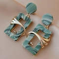 Vintage green resin geometric drop earrings with gold accents and zircon inlay - Dark Green Geometric (925 Silver Pin)