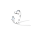 Adjustable S925 sterling silver butterfly ring with blue enamel wings and zircon - Adjustable Open / Dream Butterfly Glowing Ring (Women)