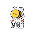 Cute cartoon bee enamel pin with Bee Mine text and red hearts on white background - Bee Mine