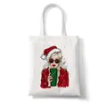 Merry Christmas canvas tote bag featuring a stylish fashion illustration with red accents - C2 Fashion Illustration Woman
