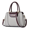 Chic grey and burgundy contrast leather handbag with gold Danbaoly logo and strap - Light Gray