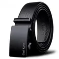 Herenriem van zwart leer met automatische gesp en een elegante litchi-korrelstructuur - Automatic Buckle / Zwart