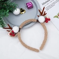 Cerchietto natalizio in peluche marrone con corna di renna e morbidi pompon bianchi - Stile 20 Corna Caffè Albero di Bacche