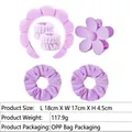 Lavender braided sponge headband set with wristbands, hair ties and flower claw clip - 6-Piece Flower Set (3#) / Bright Purple