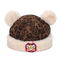 Winter leopard print baby hat with white pom poms and traditional lion dance patch - Lion Dance Embroidery (Coffee C)