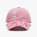 Casquette de baseball en coton rose avec broderie blanche et détails usés sur le bord - Réglable / Rose