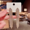 Sparkling long tassel rhinestone earrings with V-cut fringes and 925 silver needles - Gold Multi-Row V-Shaped Rhinestone Long Tassel Earrings (E0149金)