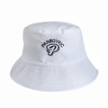 Detail of Panegyric embroidery on white cotton canvas reversible bucket hat for women - 55-58cm / White (Panegyric)