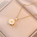Rotating daisy pendant necklace with gold chain and white enamel flower detail - Sunflower Rotating Necklace (X0356) / Gold