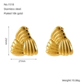 Detail view of 18k gold plated stainless steel square textured earrings with size dimensions - Triangular Wave Style (ZE-1518G)