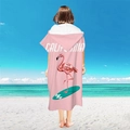 Pink hooded beach poncho with flamingo California design made of microfiber - Pullover Style - Surfing Flamingo