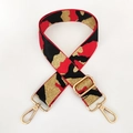Detail of red and black camouflage bag strap with gold metallic thread and lobster clasps - Red Gold Thread + Gold Buckle