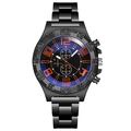 Men's sports watch in black steel with blue glass dial and orange numerals - Orange