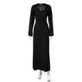 Women's black long sleeve U-neck maxi dress with loose fit and back tie detail - S / Black