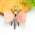 Pink crystal butterfly ornament with heart-shaped wings and silver metal body - White K Plated Rose Quartz
