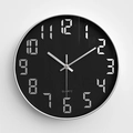 Orologio da parete moderno 12 pollici con cornice argento e numeri digitali bianchi su nero - Quadrante Nero Cornice in Argento Galvanizzato