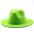 Classic fluorescent green felt fedora hat with wide brim for stage and fashion wear - Fruit Green