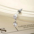 Silver heart and round zircon drop barbell stud earring for cartilage piercing - White Heart Style (A682-1)