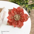 Orange velvet Christmas flower decoration with gold sequins and 20cm diameter - Chestnut Pink Velvet Magnolia 20cm
