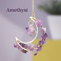 Hollow moon sun catcher with amethyst crystals and a star of David prism pendant - Merkabah Amethyst Chip Moon Pendant