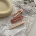 Detailed close-up of marble pink and cream matte hair clips with gold metal base - Pink Hair Clip 3Pcs Set