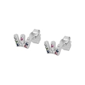 Elegant S925 sterling silver crown stud earrings with colorful zircon gemstones - Silver Multicolor Crown