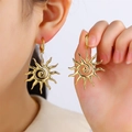Retro golden sunburst geometric dangle earrings with spiral center for women - Gold Sun Spiral Earrings