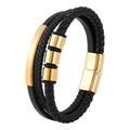 Bracciale multistrato in pelle intrecciata nera con chiusura magnetica in acciaio dorato - 19cm / Oro