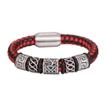 Geflochtenes Lederarmband für Herren in Rot und Schwarz mit Magnetverschluss aus Metall - Schwarz mit roter Naht / 22cm