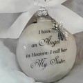 Memorial Christmas ball for sister with silver angel charm and velvet background - My Sister