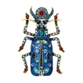 Spilla vintage a forma di scarabeo con smalto blu e strass colorati dorati - Coleottero Blu / Blu