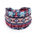 Bohemian mandala flower headband featuring red and blue geometric tribal patterns - Style 24
