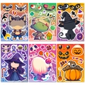 Set van 6 vellen Halloween-puzzelstickers met heksen pompoenen en kleine spoken - Halloween Gezichtsveranderende Stickers Set (T01041994)