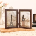 Cadre photo double pliable en bois brun foncé vintage pour photos de 13x18 cm - 7" / Marron Double