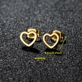Minimalist gold hollow heart stud earrings, 0.7cm sweet jewelry for women - Heart / Gold