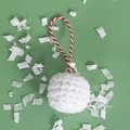 Handmade white crochet Christmas ball ornament with red twisted hanging loop - Single Snowball