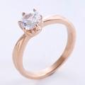 Classic six-prong rose gold ring with a brilliant round-cut clear sparkling zircon stone - US 6 / Rose Gold