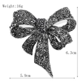 Vintage black rhinestone bow brooch with silver base, weight 16g and 6.3cm height - Bowknot Style (xz4136)
