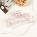 Detail of pink heart pattern on a transparent acrylic hair claw clip for women - 8.5cm Heart Print - Style B Transparent Base