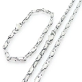Set collana e bracciale in acciaio al titanio argento lucido con chiusura a moschettone - Collana 45cm / Color Acciaio (Chiusura a Fibbia)