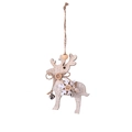 Handcrafted wooden Christmas reindeer ornament with rustic jute rope and small metal bell - Elk Style