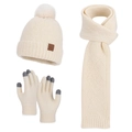 Winter 3-piece knitted set with beanie, scarf, and touchscreen gloves in creamy beige - Beige