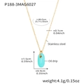 Collar de acero inoxidable dorado con colgante ovalado turquesa y dimensiones detalladas - Cadena de acero inoxidable (P188-3) / Colgante de esmalte cian