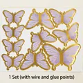 9-piece set of purple gradient butterfly cake toppers with gold foil edges and wire - Purple Gradient Butterfly Decoration Set